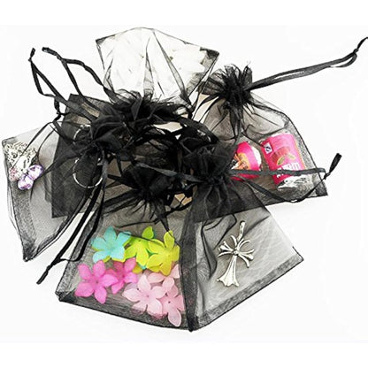 G2PLUS Black Organza Gift Pouches, 10x15 CM Medium Organza Favour Bags, 100 PCS Wedding Jewelry Bags, Clear Mesh Pouches Perfect for Wedding, Christmas, Birthday, Anniversary
