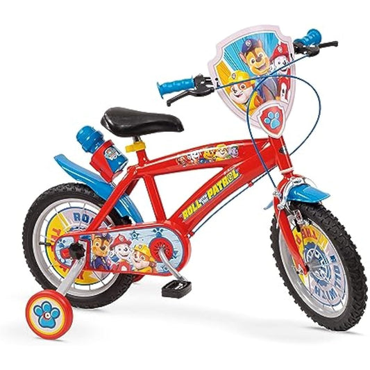 Toimsa Paw Patrol Kids Bike, Learn to Ride Bicycle, With Training Wheel Stabilisers, for Children Age 3+, Blue and Red