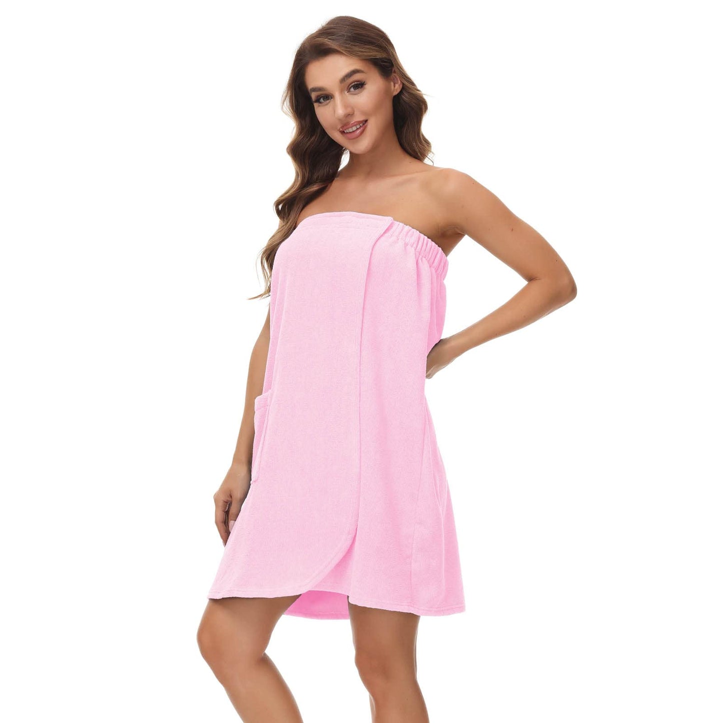 Verve Jelly Women's Bath Wrap Set with Hair Towel Spa Shower Body Wrap Robe Pink XXL
