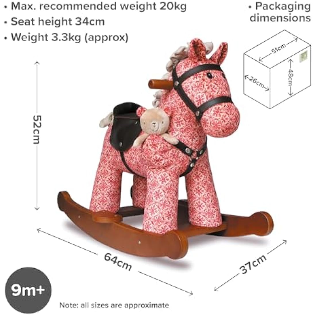 Little Bird Told Me - Cooper & Beau Rocking Horse for Baby/Toddler 9+ Months Unisex - Leatherette Saddle & Bridle, Solid Wooden Frame & Rockers, Removable Plush Toy - British Brand Since 2007