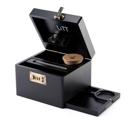 LITT - Premium Wooden Combination Lock Storage Stash Box Set with Glass Jar, Hidden Tray, and Storage Box Black