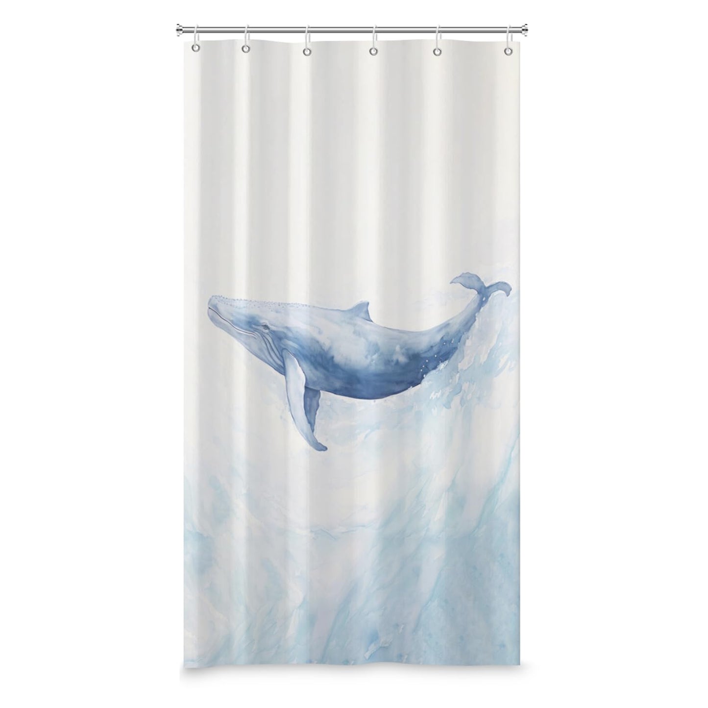 ASDCXZ Whale Shower Curtain 120x180 cm, Modern Art Watercolor Blue Whale Ocean Animal White Bath Washable Narrow Shower Curtains Polyester Textile