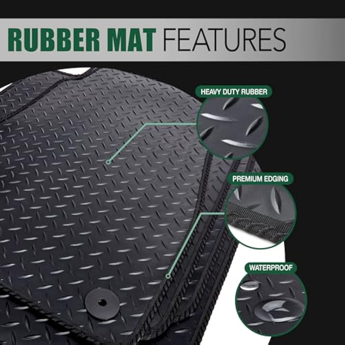 GCM - Van Floor Mats for Renault Trafic Van 2014 to Present Full Floor Protection - Anti Slip & Fit Rubber Van Mats with Clips Easy to Clean Heavy Duty for All-Weather - Green Edging, Rubber