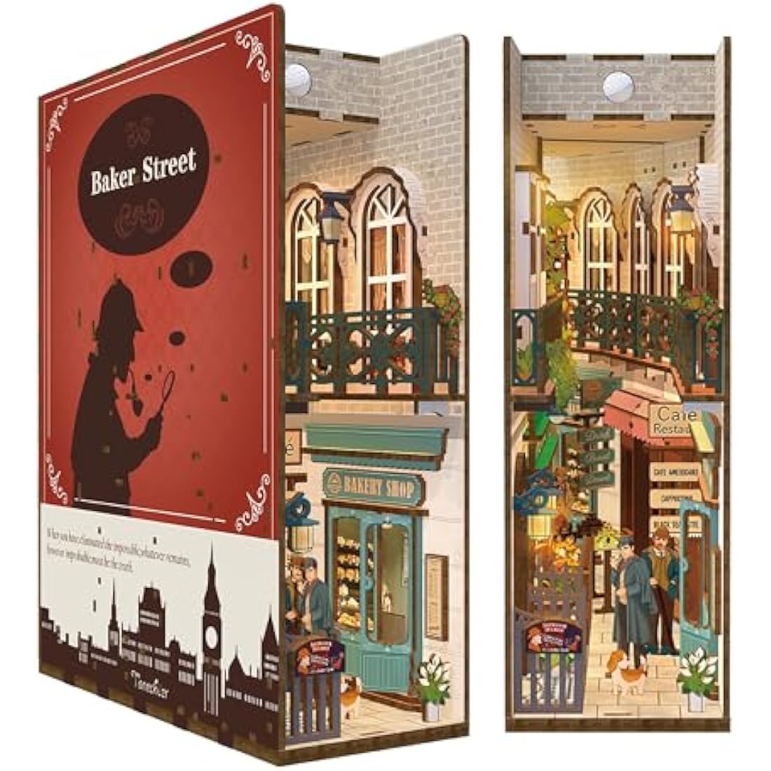 Tonecheer DIY Book Nook Kit Wooden Model Kit 3D Puzzle for Adults to Build Miniature House Kit Dollhouses Miniature House Kit Craft Kit with Light Christmas Birthday Gifts(Baker Street)