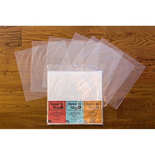 Invest In Vinyl 100 Clear Plastic Protective LP Outer Sleeves 3 Mil. Vinyl Record Sleeves Album Covers 12.75" x 12.5" Provide Your LP Collection with The Proper Protection