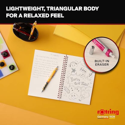 rOtring Tikky Mechanical Pencil | HB 0.7 mm | Spidermum (lime) Barrel | Lightweight with Rubberised Grip | 12 Count