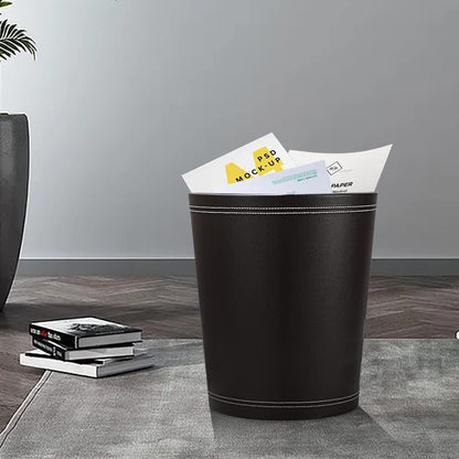 KINGFOM™ Classic Leather Waste Bin, Creative Waste Paper Basket, Storage Bin for Office, Home and High Class Hotel Black