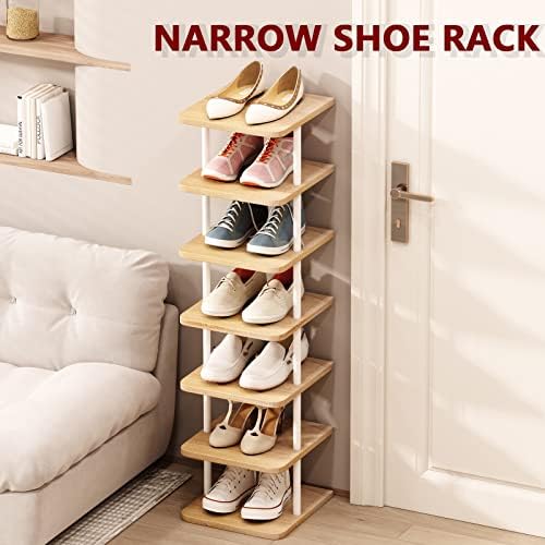 Dazioter Vertical Shoe Rack Storage Narrow Shoe Organizer Shelf 7 Tier