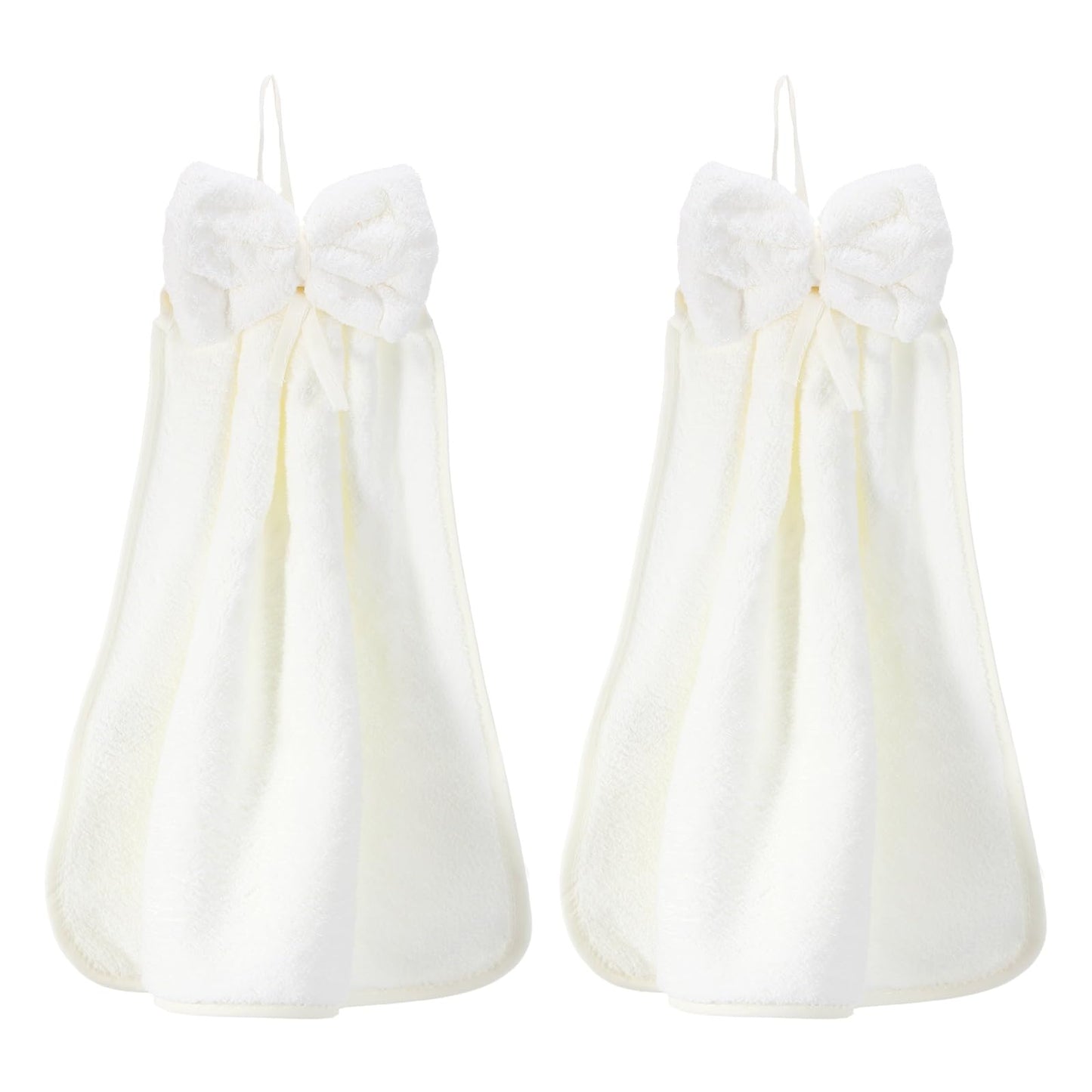 sourcing map 2Pcs Bow Hand Towels with Hanging Loop, 14.2" x 12.2" Soft Coral Fleece Microfiber Bowknot Hanging Hand Dry Towels Quick Dry and