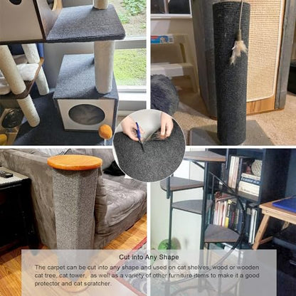 MIAOGE? 78.7"x15.7" Trimmable Self-Adhesive Scratch Mat, Cat Scratching Carpet, Cat Tree Replacement (Dark Gray-2PCS)