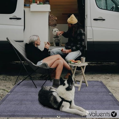 valuents Awning Carpet – Blue/Grey – Various Sizes – Camping Rug Outdoor – Tent Carpet Caravan / Motorhome with Carry Bag + Plus: Washing Line & 8 T-Pegs