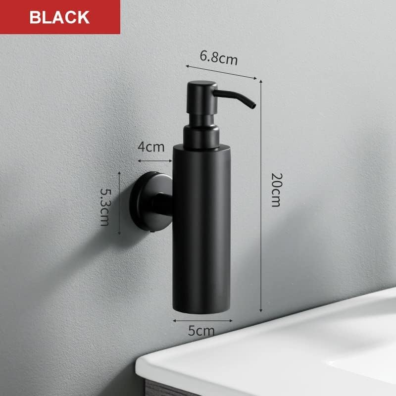 Black Soap Dispenser Wall Mounted Liquid Pump, Steel Matte Black Round Push Hand Soap Holder Dispenser Lotion | Modern, Strong Design Soap Pump