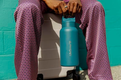 LifeStraw Go Series — Insulated Stainless Steel Water Filter Bottle for Travel and Everyday Use Removes Bacteria, Parasites and Microplastics, Improves Taste, 1L Icelandic Blue