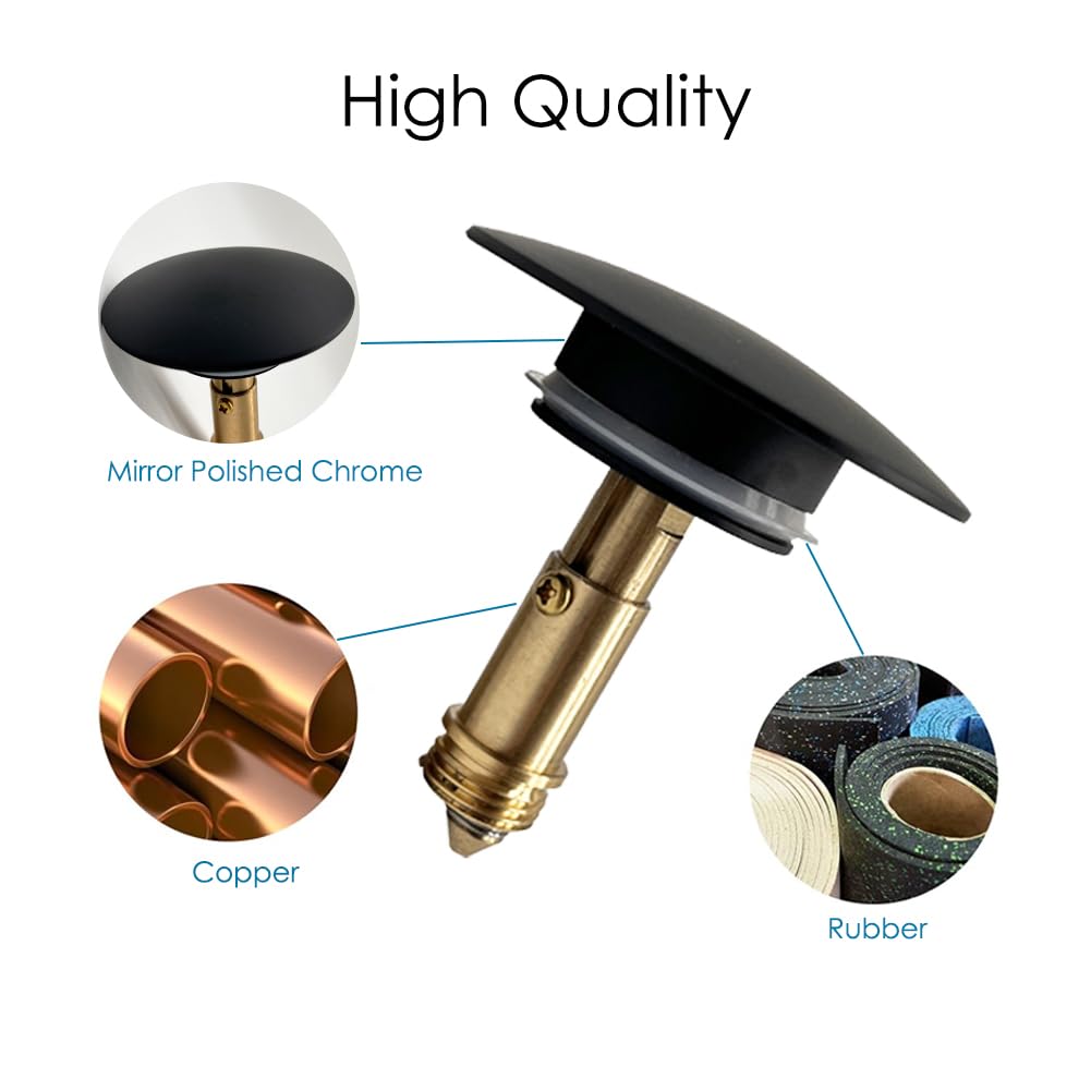Pop Up Sink Plug Replacement Matt Black, Chonphan Basin Sink Plug Click Clack Sink Plug Sprung Push Plug Stopper Waste Drain Plug for Bathroom Vanity