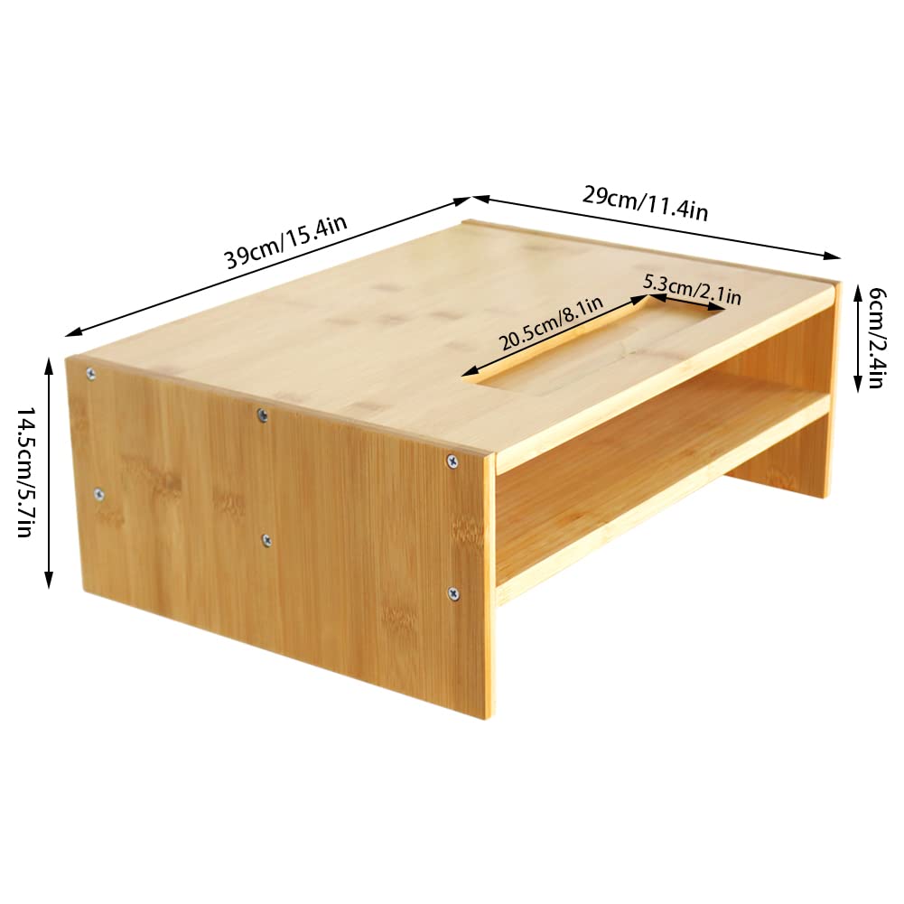 WKWKER 2-Tier Bamboo Monitor Stand With Grooved Storage Computer Monitor Riser Desk Tidy Organizer For Workstation Home Office Printer Laptop Stand
