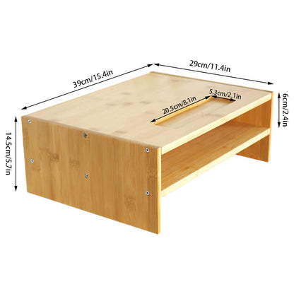 WKWKER 2-Tier Bamboo Monitor Stand With Grooved Storage Computer Monitor Riser Desk Tidy Organizer For Workstation Home Office Printer Laptop Stand