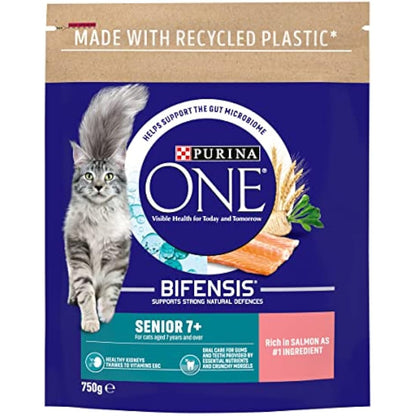 PURINA ONE Senior 7+ Salmon Dry Cat Food 750g (Pack of 4)