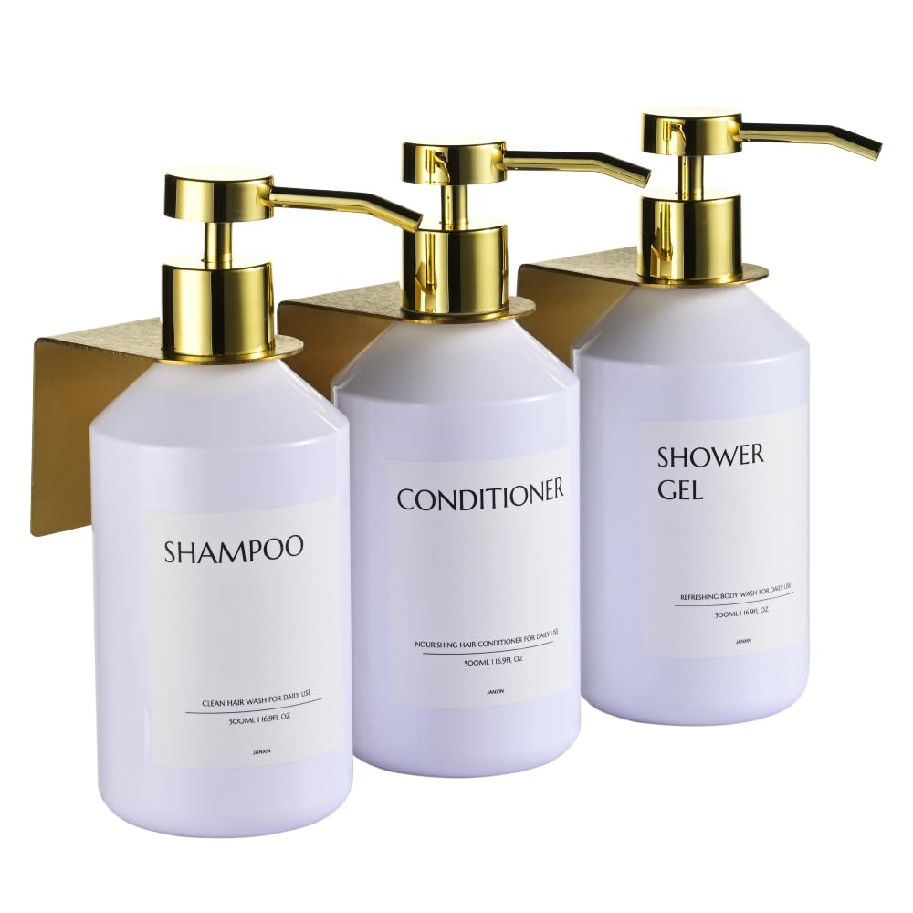 Janxin Pack of 3 Soap Dispensers, Wall Mounted, 500 ml, Wall Without Drilling, Soap Dispenser White, Detergent Dispenser for Kitchen and Bathroom