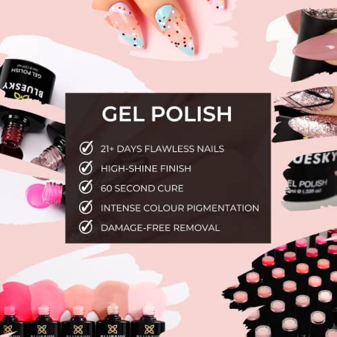 Bluesky Gel Nail Polish Starter Kit - Natural, Gel Nail Kit with 24W UV LED Lamp Nail Dryer, 3 x 10ml Gel Nail Polishes, Cleanser Wipes, Top and Base Coat, Nail File and Buffer