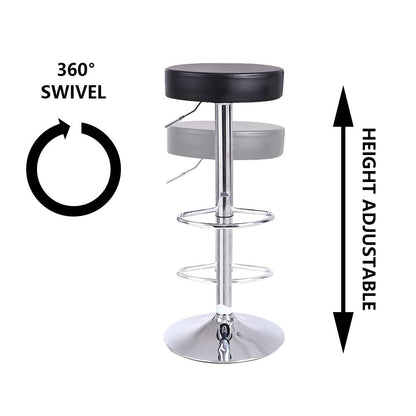 KKTONER Round Bar Stool PU Leather with Footrest Height Adjustable Swivel Pub Chair Home Kitchen Bar stools Backless Stool (Black)