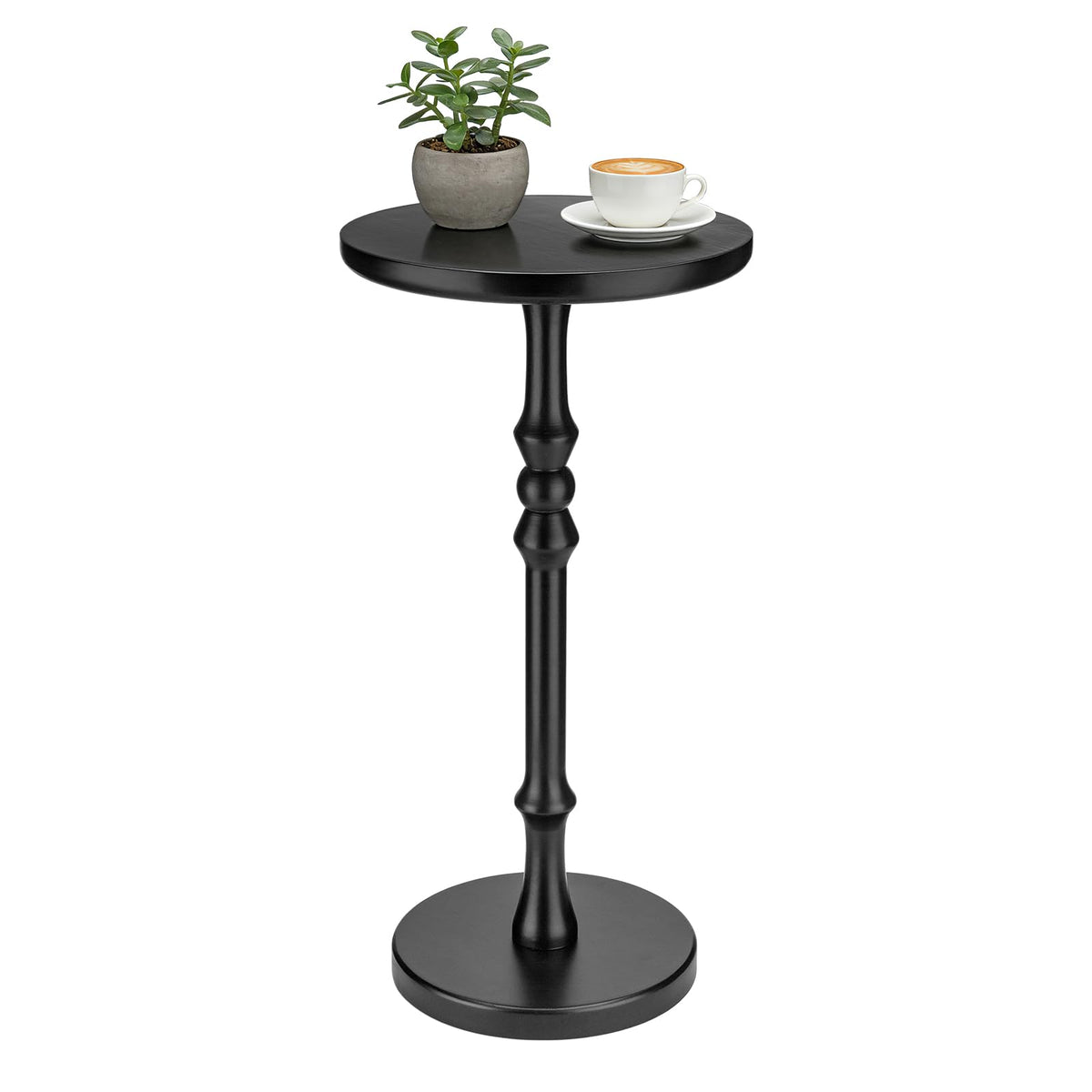 Lampaggio Round Side Table for Small Spaces, Drink Table with Oak Wood Pedestal Base, Modern Accent End Table or Nightstand for Living Room, Bedroom