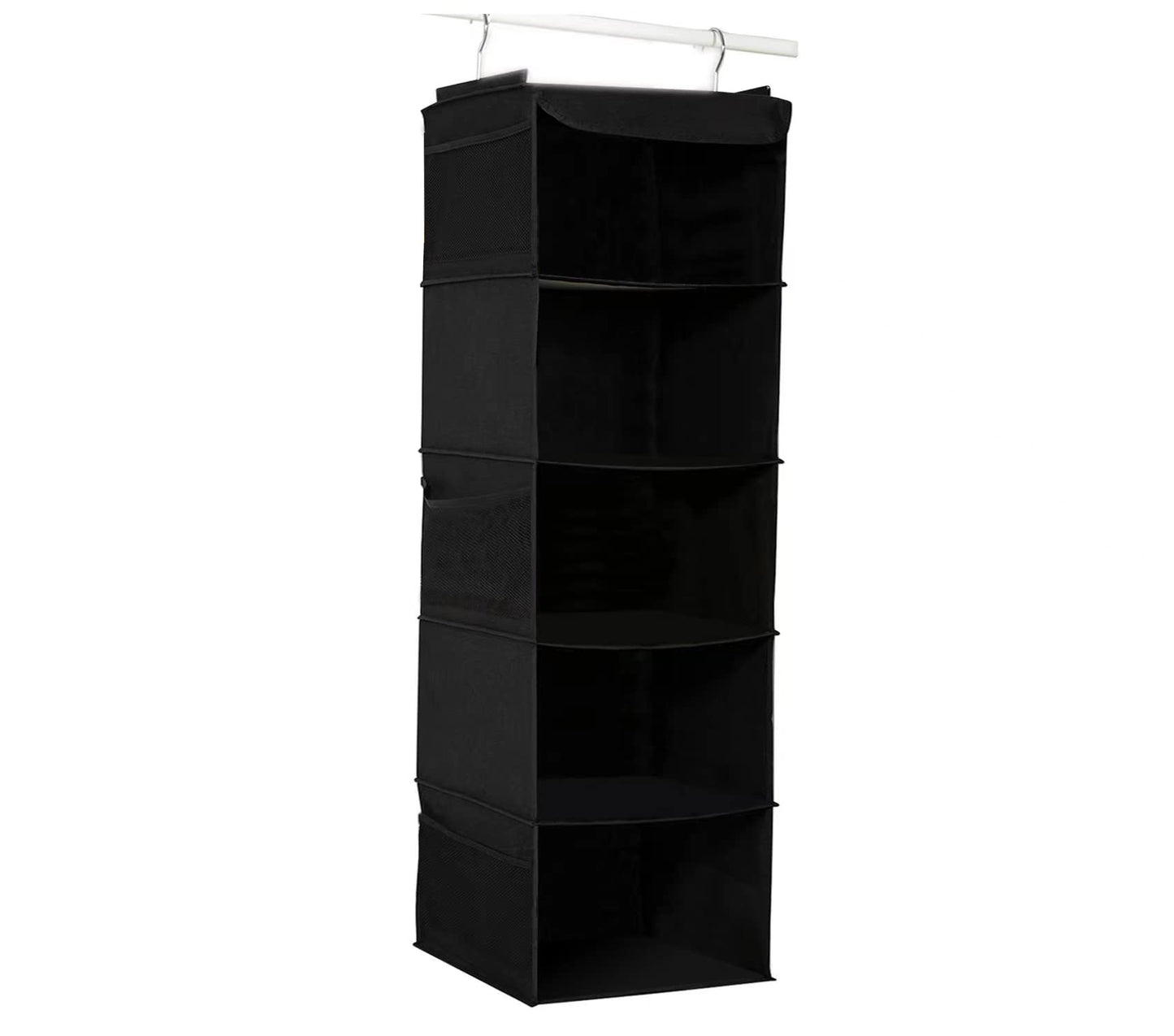 BrilliantJo Hanging Wardrobe Storage with 5 Shelves Heavy Duty Organiser Storage Unit with 6 Pockets Pockets for Sweaters, Shoes, Accessories