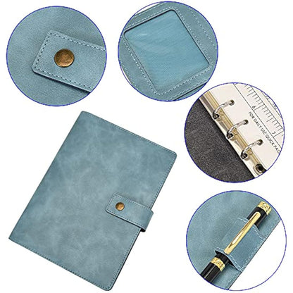 WONDERPOOL Leather Diary Refillable Notebook Spiral Journal Binder Portfolio - Dot Grid Paper & Inner Pockets Organizer for Man and Woman (Lake Blue, A6)