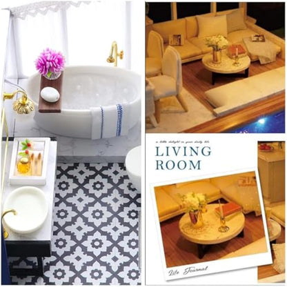 Cuteroom DIY Wooden Dolls House Handcraft Miniature Kit Model & Furniture-Time Apartment With Swimming Pool
