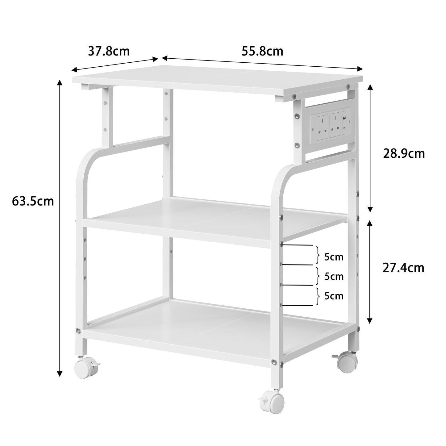 OYRREU 3-Tier Rolling Printer Stand with Outlets for Home, Office, White