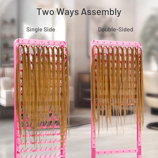 Adjustable Braiding Hair Rack with 160 Pegs, 2-sided Braid Rack for Braiding Hair, Movable Hair Racks for Braiders Standing with Wheels, Hair Extension Holder for Braiders, Hairstylists