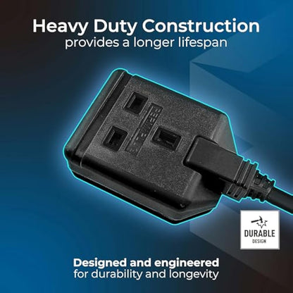Masterplug One Socket Single Extension Lead, Unswitched, 10 Metre Cable, Heavy Duty, Rewireable, 1-Way Plug Extension Cable, Work Power, Permaplug, Black, 13A, 1G, 10m, EXS13110B
