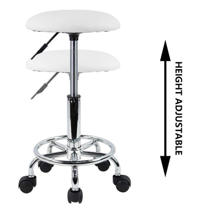 KKTONER Swivel Rolling Stool Height Adjustable PU Leather Cushion Salon Vanity Massage Office Stool Chair Small White