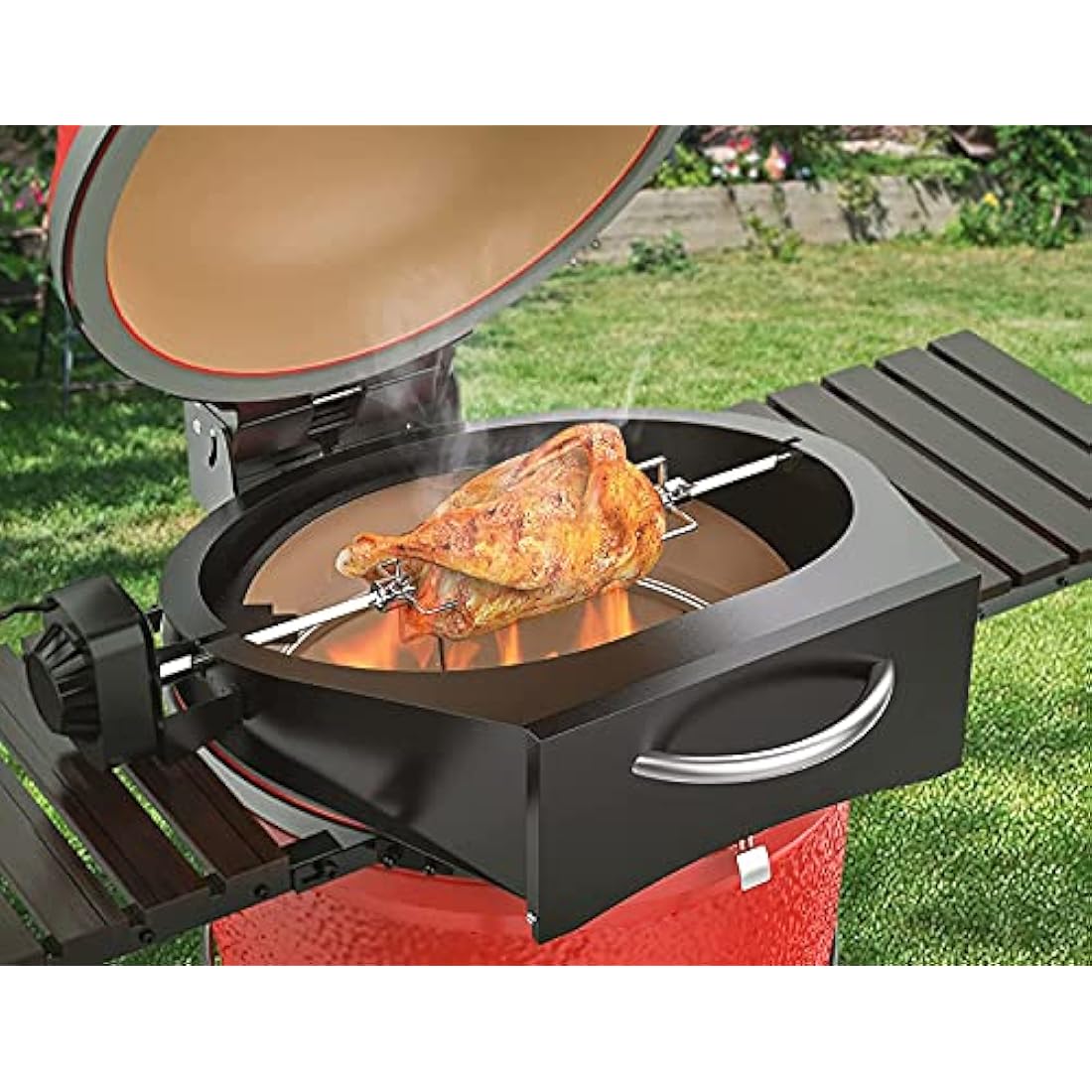 onlyfire Multipurpose Rotisserie and Pizza Oven Kit for Kamado Joe Classic/Pit Boss 22 Ceramic Grills - Including Rotisserie Motor UK Plug, Spit Rod & Pizza Stone