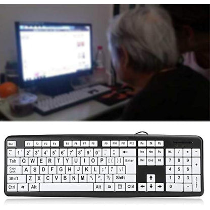 Large Print USB Wired Computer Keyboard (White Large Print Keys) Great for Visually Impaired Individuals - Senior Citizens in Low and Dim Lighted Areas(Black)