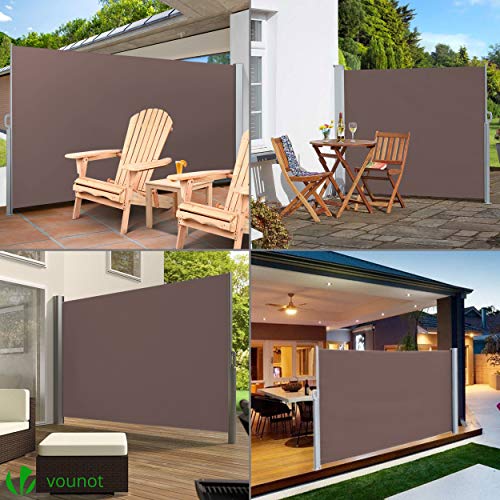 VOUNOT Side Awning Retractable, Outdoor Privacy Screen for Garden, Balcony, Terrace, 160 x 300 cm, Brown