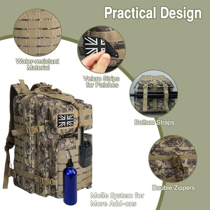 WOLT | Tactical Backpack for Men 45L Military Backpack Large 3 Day Assault Pack Rucking Backpack for Survival Hiking