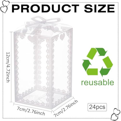 BENECREAT 24PCS Clear Gift Box with Bowknot(12x7x7cm) Transparent PVC Favour Boxes Empty Containers Packing Box for Holiday Wedding, Party and Shower Favors