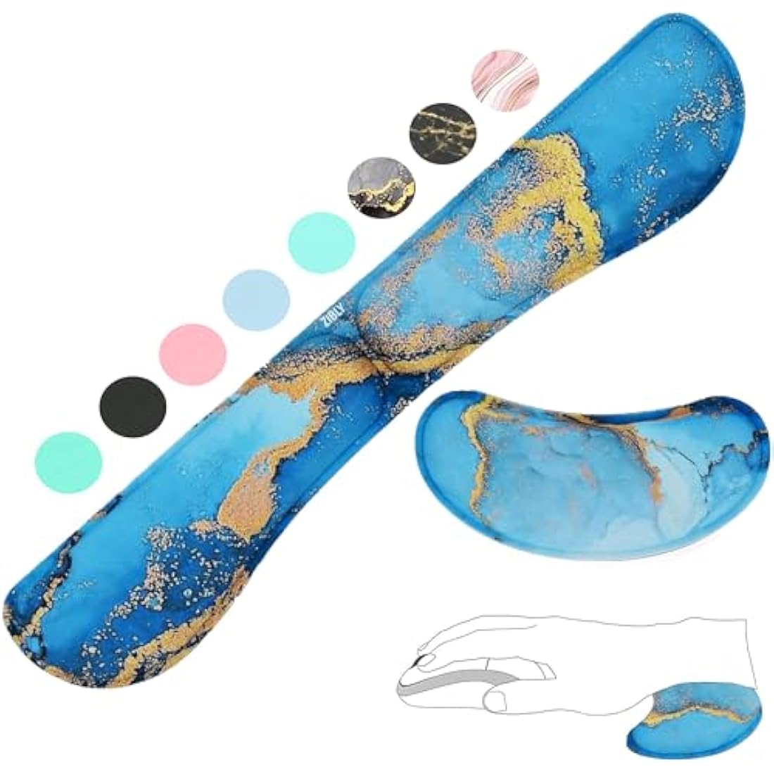 ZIBLY Wrist Rest Keyboard and Mouse Set - Anti-Skid Non Slip Ergonomic Wrist Cushion Support Pad (Blue Marble 2 Pcs)