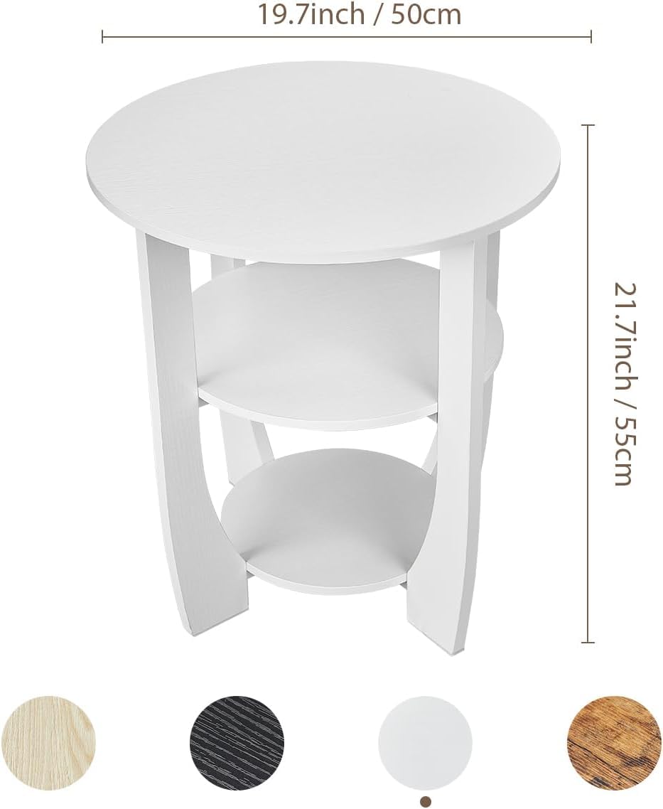 ZEXVIDA 3 Tier Round Side Table, Farmhouse Wood End Tables with Storage, Country Accent Small Sofa Bedside Table Coffee Table for Living Room Bedroom