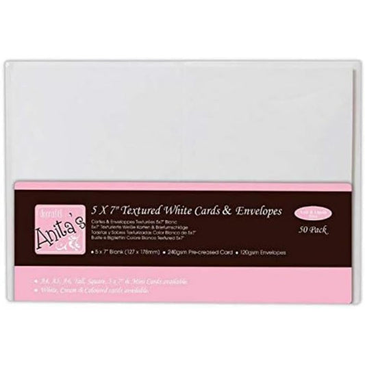 Anita's Plain, Blank Cards & Envelopes, 5 x 7", White, Pack of 50, 240gsm, for Home, Wedding, Birthday, Christmas, Thank You, Art & Craft,