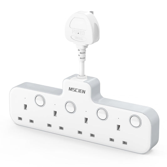 Mscien Hanging Plug Extension Socket, Multi Plug with Switches 4 Way Plug Adapter,Multi Plug Adaptor Wall Socket Extender for Home, Office, Multiplug