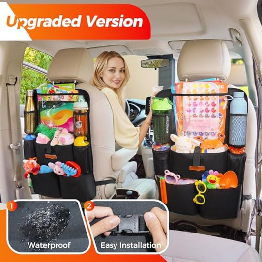 SURDOCA Car Organiser Car Seat Organiser - 4th Generation Enhanced Car Organiser Back Seat for up to 11-inch Tablet Holder, 8 Pockets, Kids Toy Storage, Water Proof Back Seat Protector for Kids