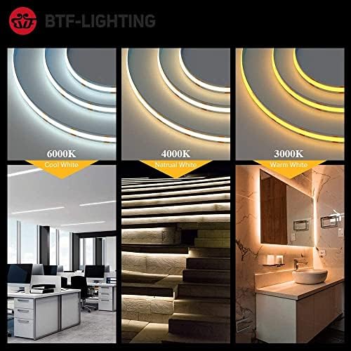 BTF-LIGHTING FCOB COB LED Strip Warm White 3000K Flexible High Density Uniform Light Dimmable LED Strip CRI90+ 10M 528LEDs DC24V 14W/m Bendable FOB LED Ribbon for DIY Indoor Lighting Projects
