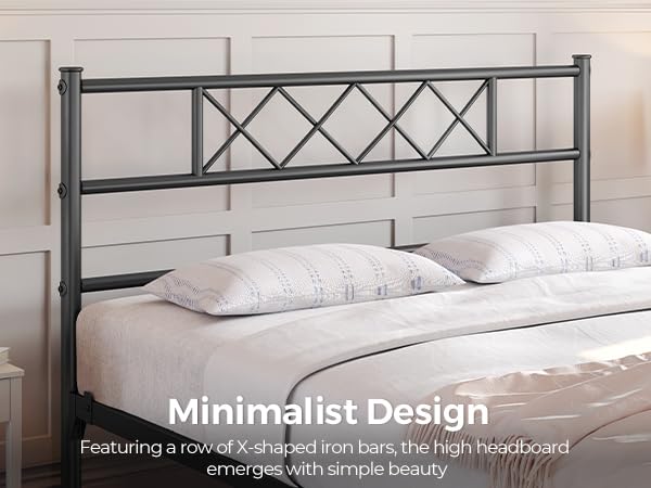 Yaheetech 5ft King Metal Bed Frame with Cross-design Headboard, Black
