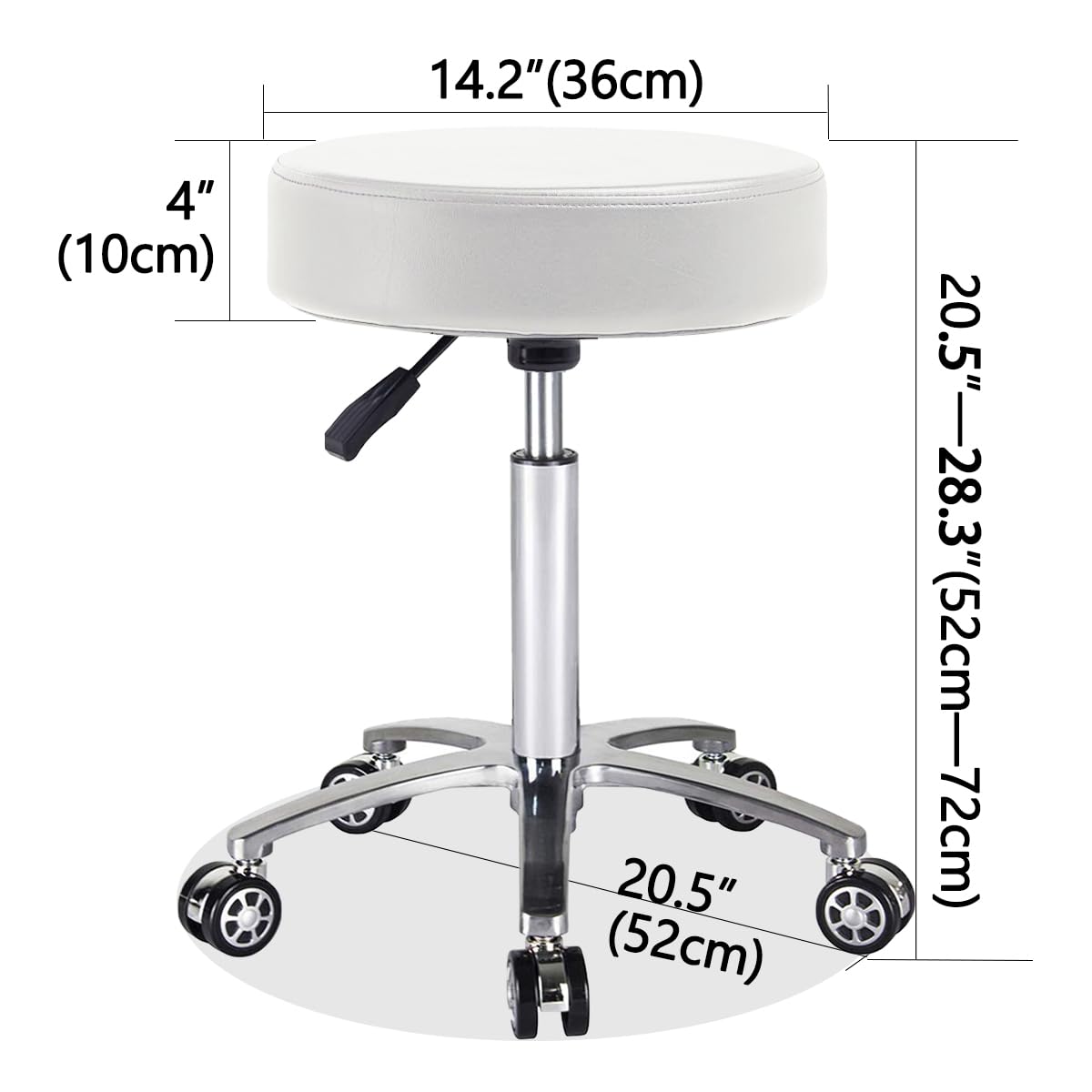Antlu Massage Stool Chair on Wheels for Beauty Kitchen Salon Home Office, Adjustable High Rolling Swivel Stool (White)