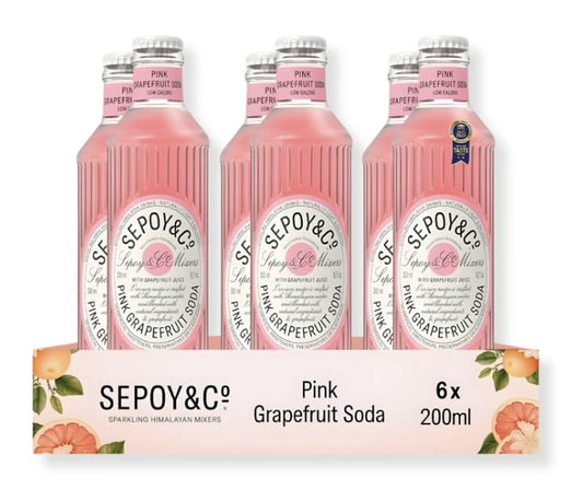 SEPOY & CO. Light Pink Grapefruit Soda - 6 x 200ml | Paloma Premium Cocktail Mixer | Low Calorie, Less Sugar | Pure Himalayan Water & 100% Natural