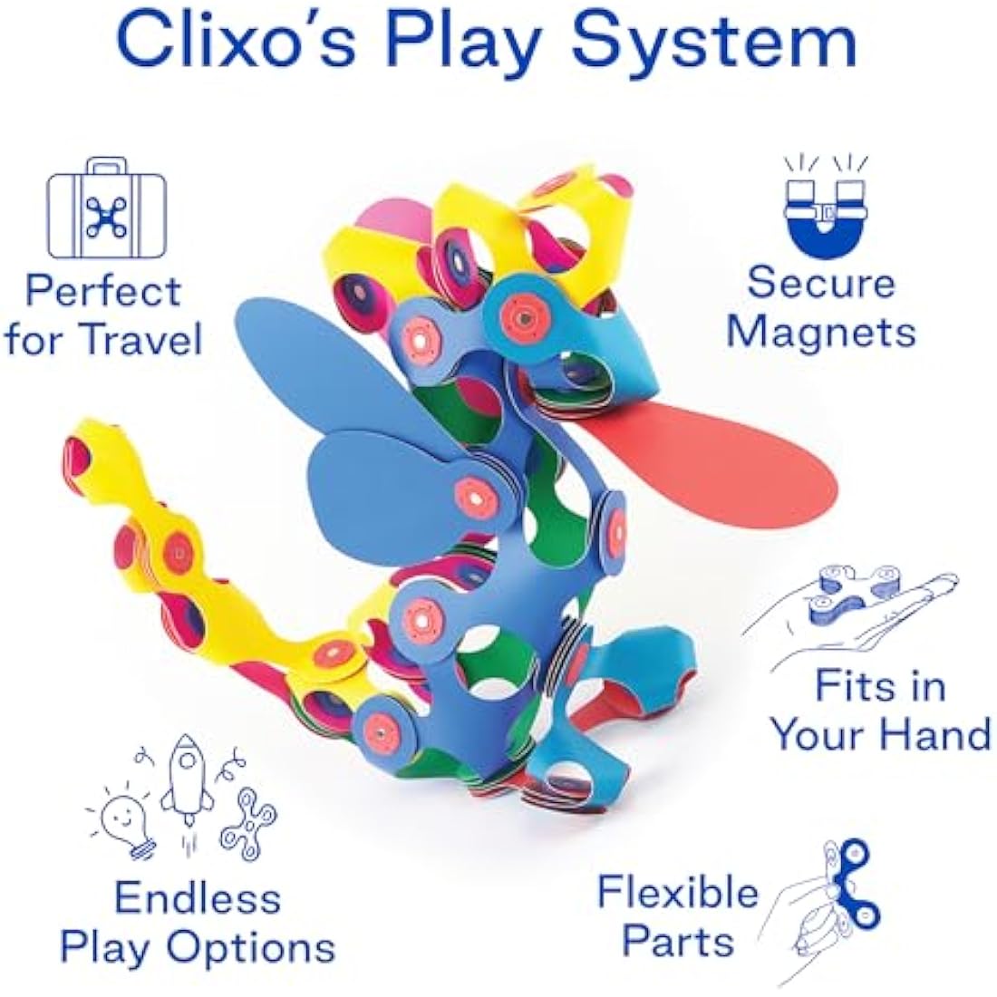 Clixo Super Rainbow 60 Piece Pack - A Creative, Travel Friendly Magnetic Building Toy, Flexible Design for Hours of Fun Creative Play, Great gift for Curious Kids, Ages 4-99