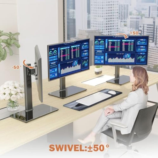 Single LCD Computer Monitor Free-Standing Desk Stand Riser for 13 inch to 32 inch Screen with Swivel, Height Adjustable, Rotation, Holds One (1) Screen up to 35kgs