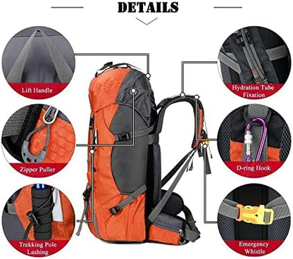 Bseash 60L Waterproof Hiking Camping Backpack with Rain Cover, Lightweight Outdoor Sport Travel Daypack Rucksack for Climbing Skiing