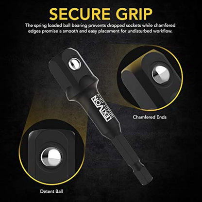 LEXIVON Impact Socket Adapter Combo Kit, 7-Piece Increaser, Reducer & Extension Set | 1/4"-3/8"-1/2" Impact Driver Conversions, Active Rust Protection by Black-Phosphate Coating Treatment (LX-109)